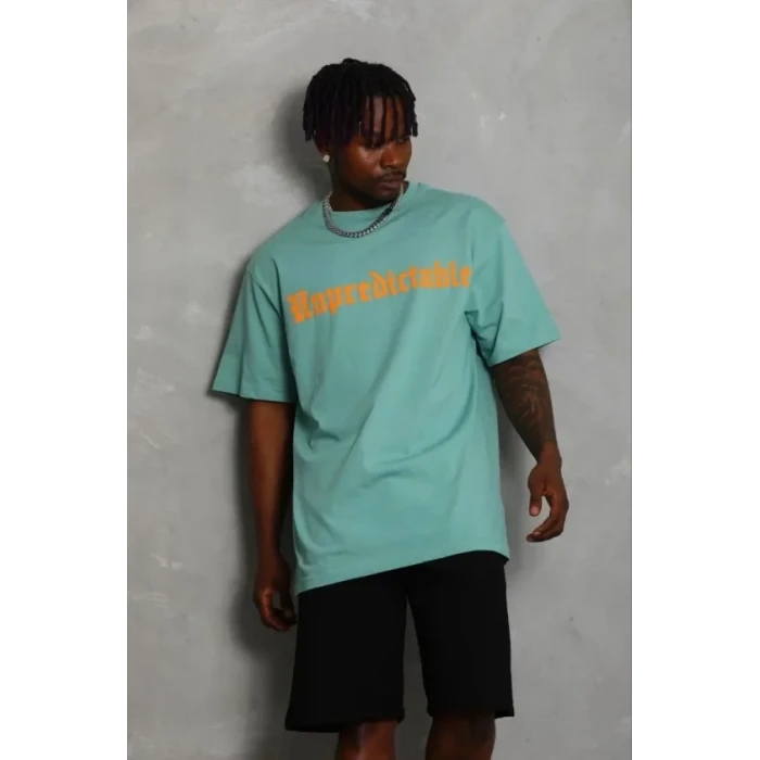 Erkek Baskılı T-shirt Kısa Kol Bisiklet Yaka Regular Fit Rahat Kalıp Günlük Tişört - Mint Yeşili