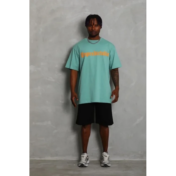 Erkek Baskılı T-shirt Kısa Kol Bisiklet Yaka Regular Fit Rahat Kalıp Günlük Tişört - Mint Yeşili
