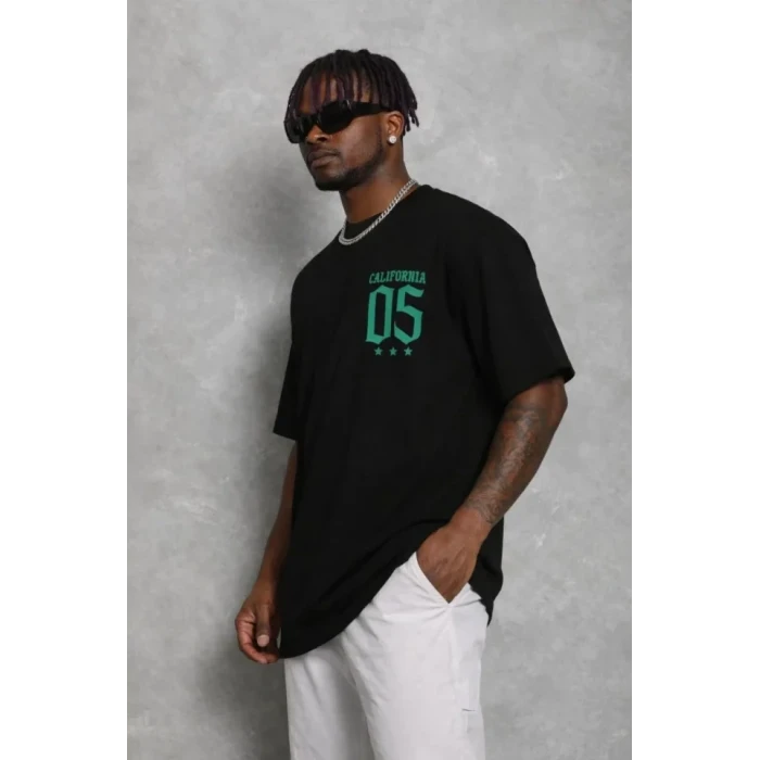 Erkek Baskılı T-shirt Kısa Kol Bisiklet Yaka Regular Fit Rahat Kalıp Günlük Tişört - Siyah
