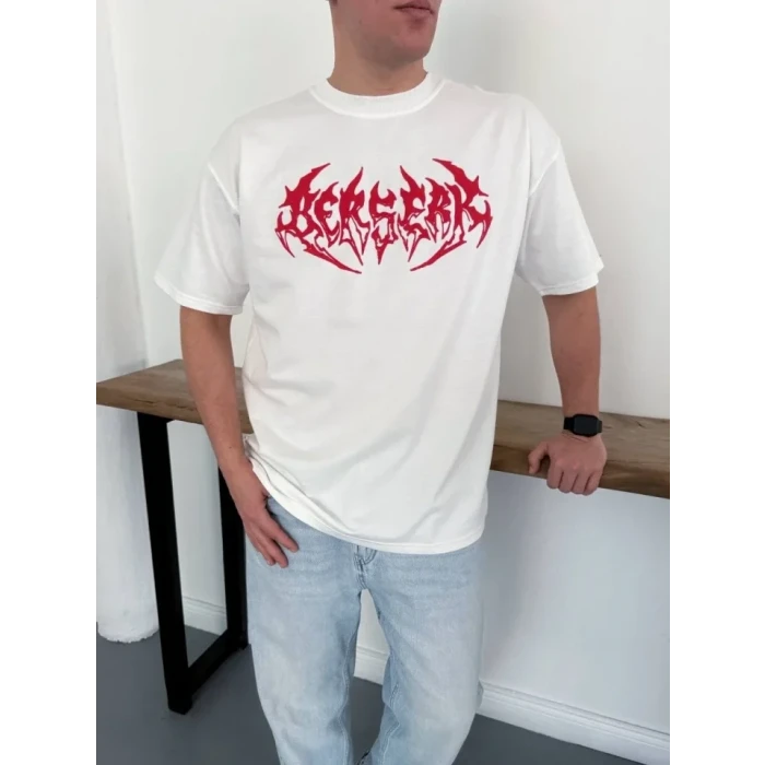 Erkek Baskılı T-shirt Yazlık Kısa Kol Bisiklet Yaka Rahat Kalıp Tişört - Beyaz