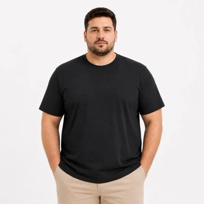 Erkek Battal Big Size Basic Tişört Bisiklet Yaka Rahat Kalıp T-shirt - Siyah