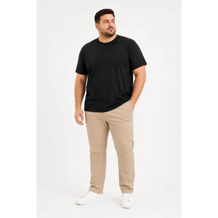 Erkek Battal Big Size Basic Tişört Bisiklet Yaka Rahat Kalıp T-shirt - Siyah