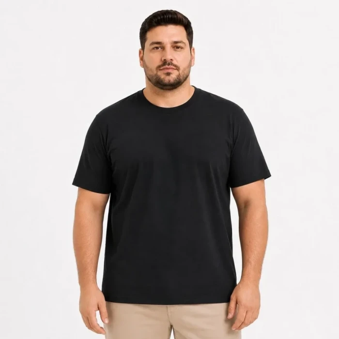 Erkek Battal Big Size Basic Tişört Bisiklet Yaka Rahat Kalıp T-shirt - Siyah