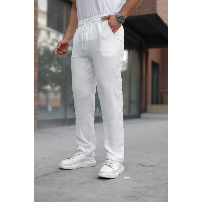 Erkek Beli Lastikli Pera Keten Pantolon