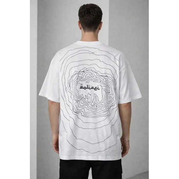 Erkek Bisiklet Yaka Baskılı Kısa Kollu Tişört Streetwear Günlük Basic Pamuklu T-shirt - Beyaz