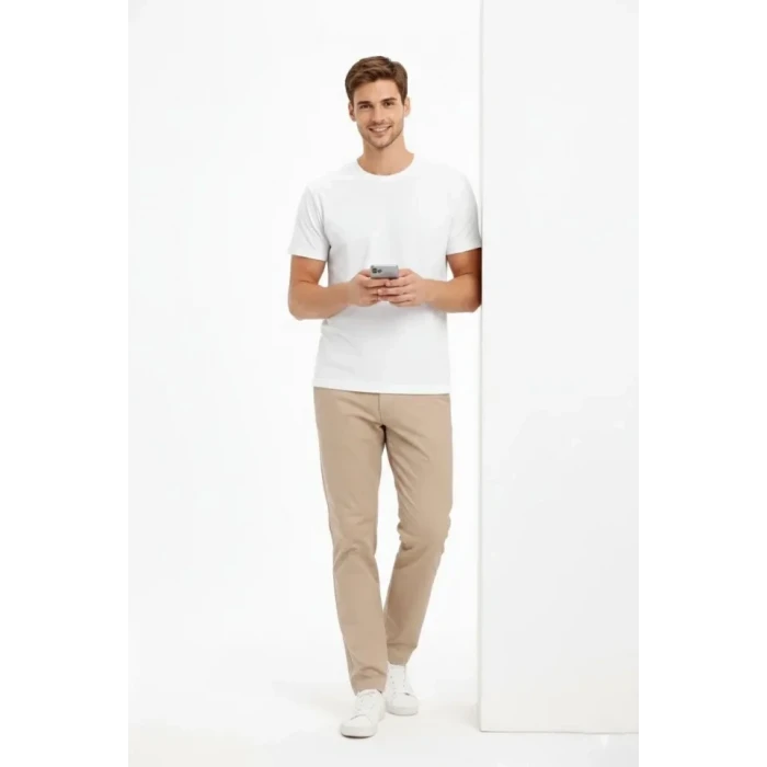 Erkek Bisiklet Yaka Tişört Regular Kalıp Basic Pamuklu Günlük Kullanım T-shirt - Beyaz