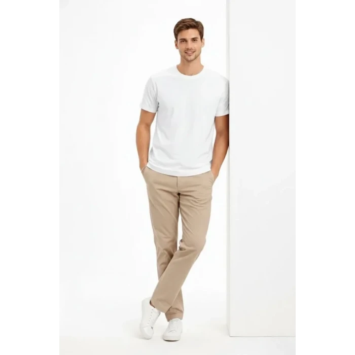 Erkek Bisiklet Yaka Tişört Regular Kalıp Basic Pamuklu Günlük Kullanım T-shirt - Beyaz
