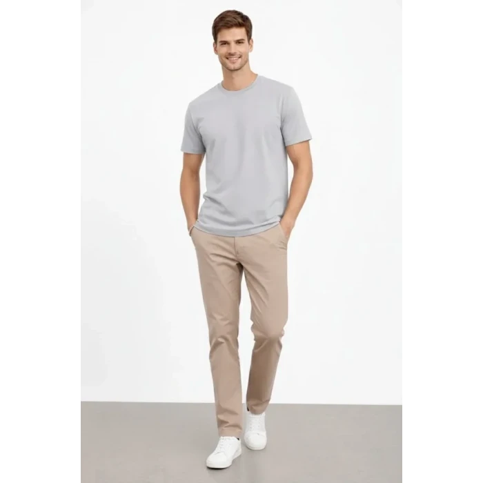 Erkek Bisiklet Yaka Tişört Regular Kalıp Basic Pamuklu Günlük Kullanım T-shirt - Gri