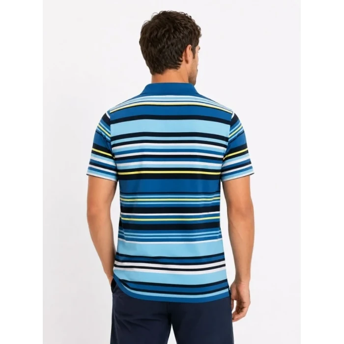 Erkek Çizgili Polo Yaka Tişört Kısa Kol Yazlık T-shirt Regular Fit - Mavi