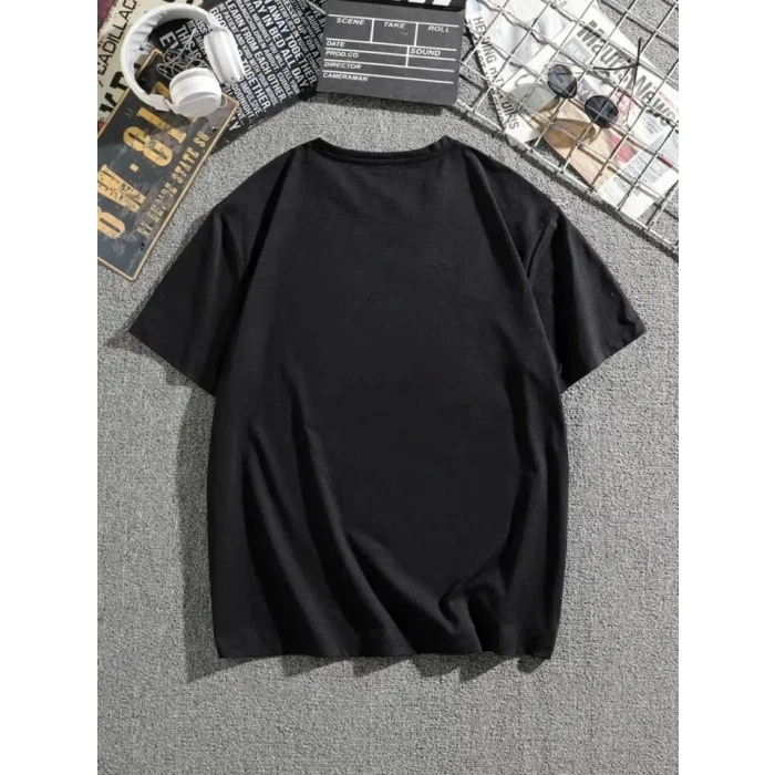 Erkek Dağ Grafikli Tişört, Yaz Için Büyük Beden Rahat T-shirt - Siyah