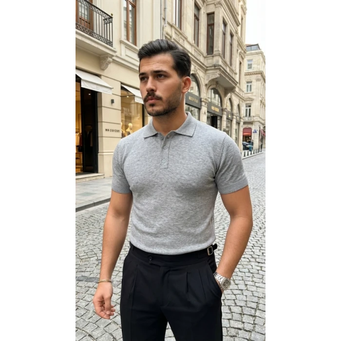 Erkek Düğme Yakalı Kısa Kollu Pamuk Triko Tişört