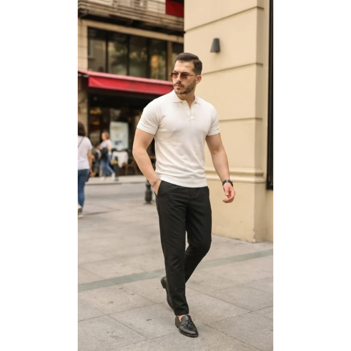 Erkek Düğmeli Yaka Pamuk Triko Tişört