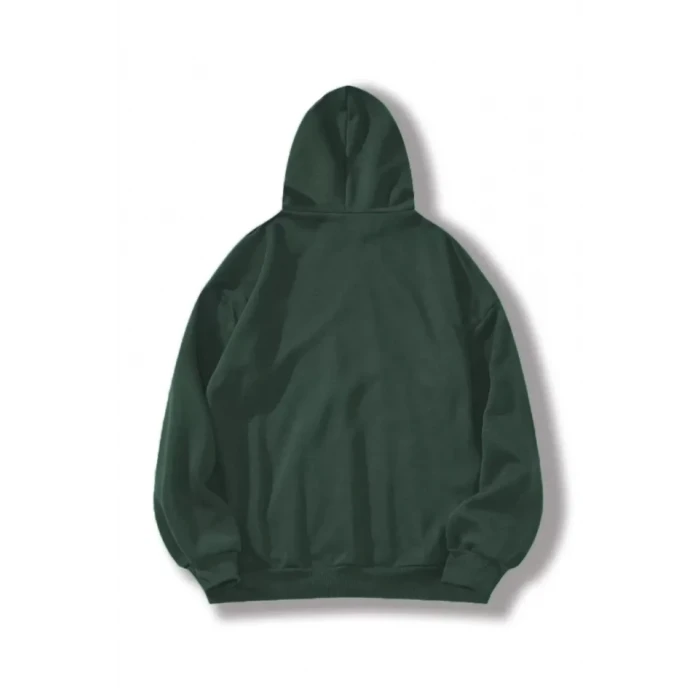 Erkek Düz Kapüşonlu Sweat - Koyu Yeşil