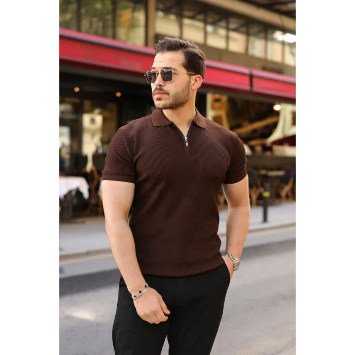 Erkek Fermuarlı Yakalı Kısa Kollu Tshirt