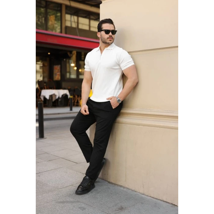 Erkek Fermuarlı Yakalı Kısa Kollu Tshirt