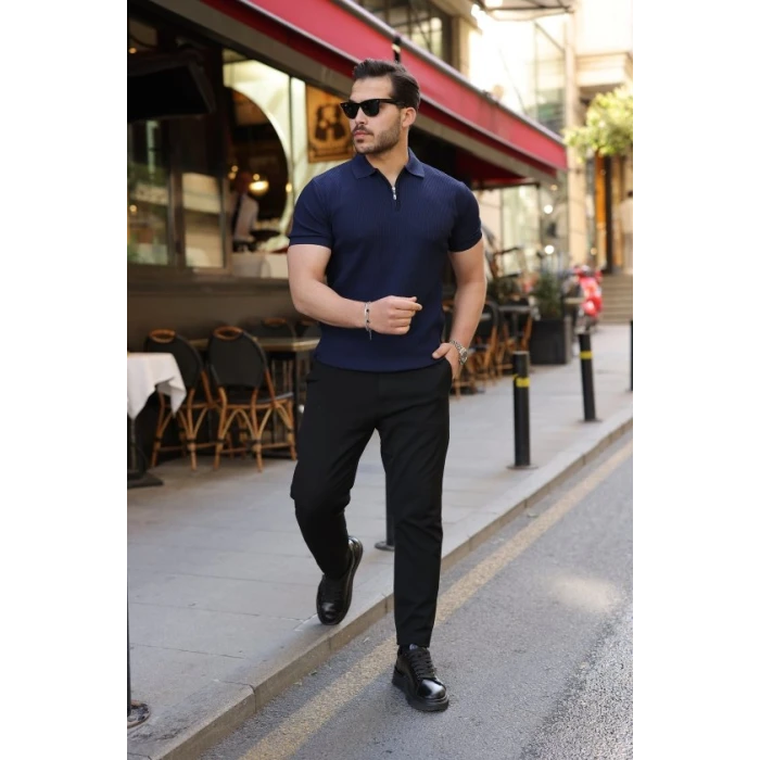 Erkek Fermuarlı Yakalı Kısa Kollu Tshirt