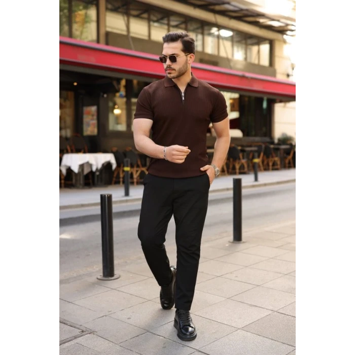 Erkek Fermuarlı Yakalı Kısa Kollu Tshirt