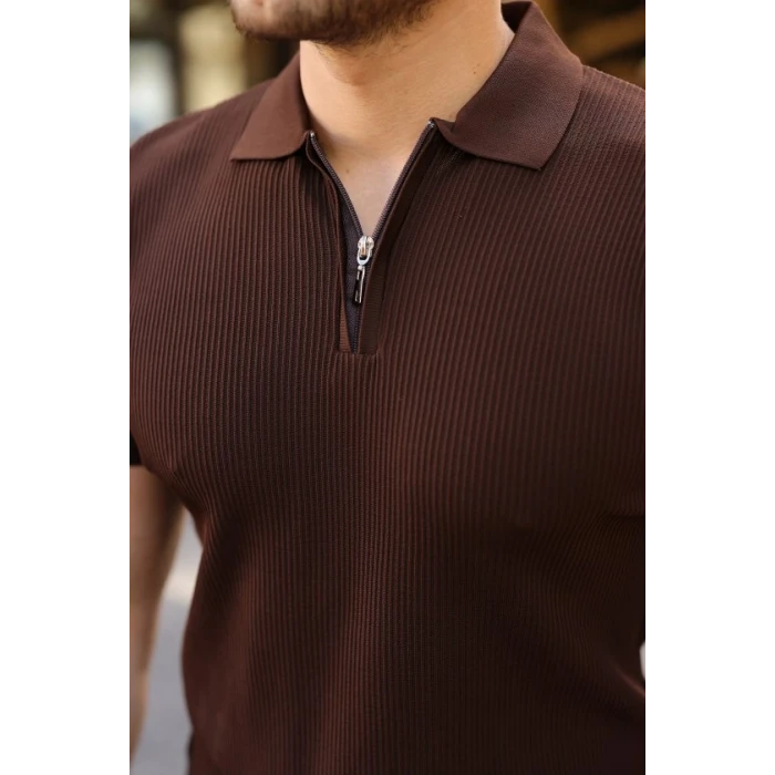 Erkek Fermuarlı Yakalı Kısa Kollu Tshirt