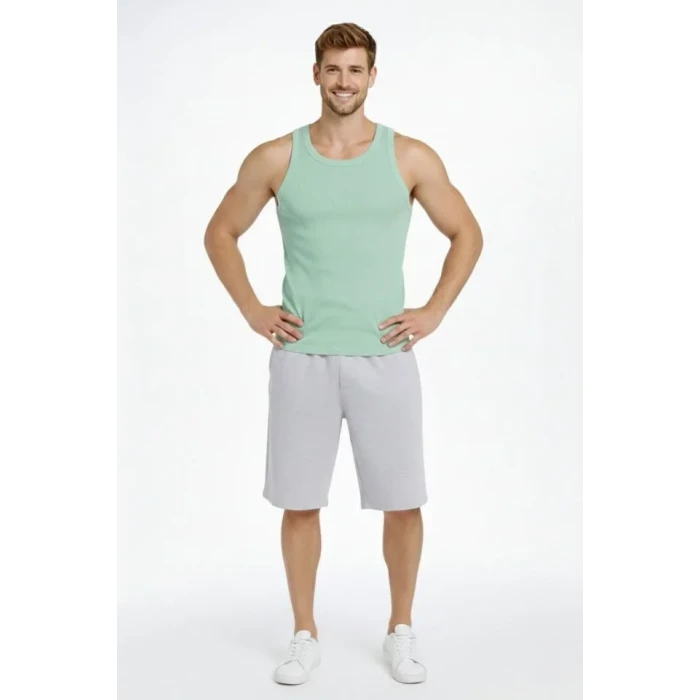 Erkek Fitilli Atlet Sıfır Yaka Slim Fit Arka Baskılı Spor Atlet