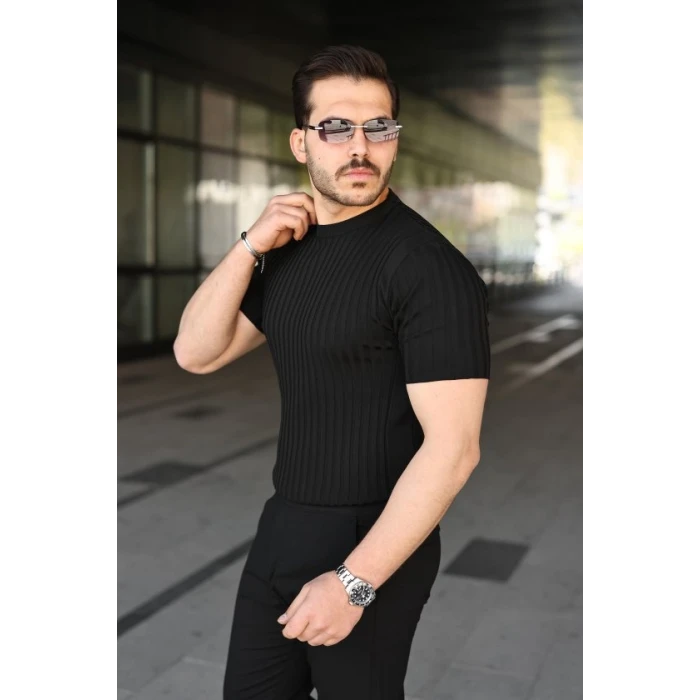 Erkek Fitilli Bisiklet Yaka Kısa Kollu Tişört