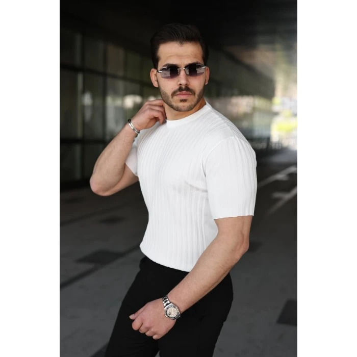 Erkek Fitilli Bisiklet Yaka Kısa Kollu Tişört
