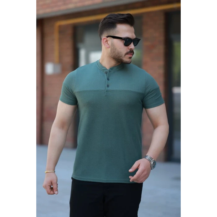 Erkek Hakim Yakalı Kısa Kollu Pamuklu T-shirt