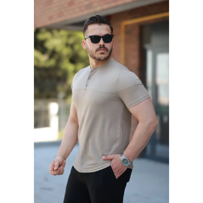 Erkek Hakim Yakalı Kısa Kollu Pamuklu T-shirt