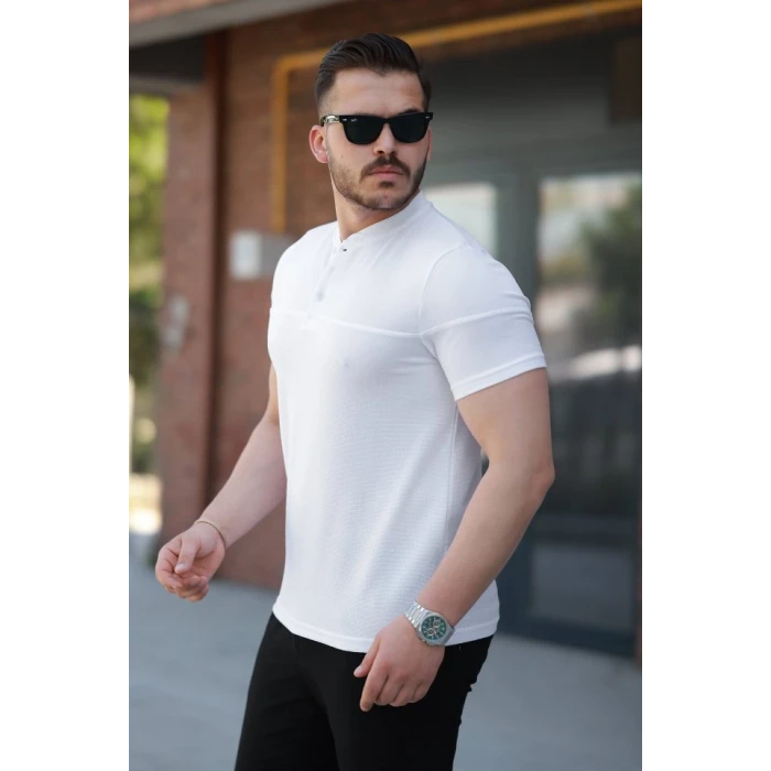 Erkek Hakim Yakalı Kısa Kollu Pamuklu T-shirt