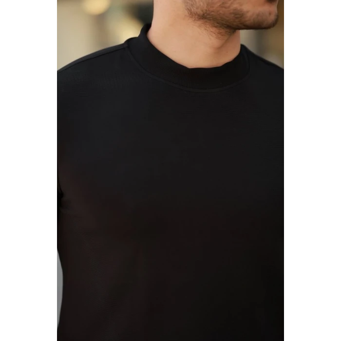 Erkek Ince Çizgi Dokulu Kısa Kollu T-shirt