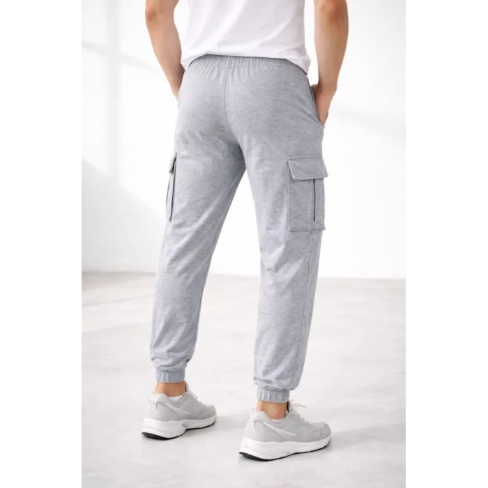 Erkek Jogger Eşofman Altı Regular Fit , Kargo Cepli, Lastikli Paça, Günlük Spor Pantolon - Gri