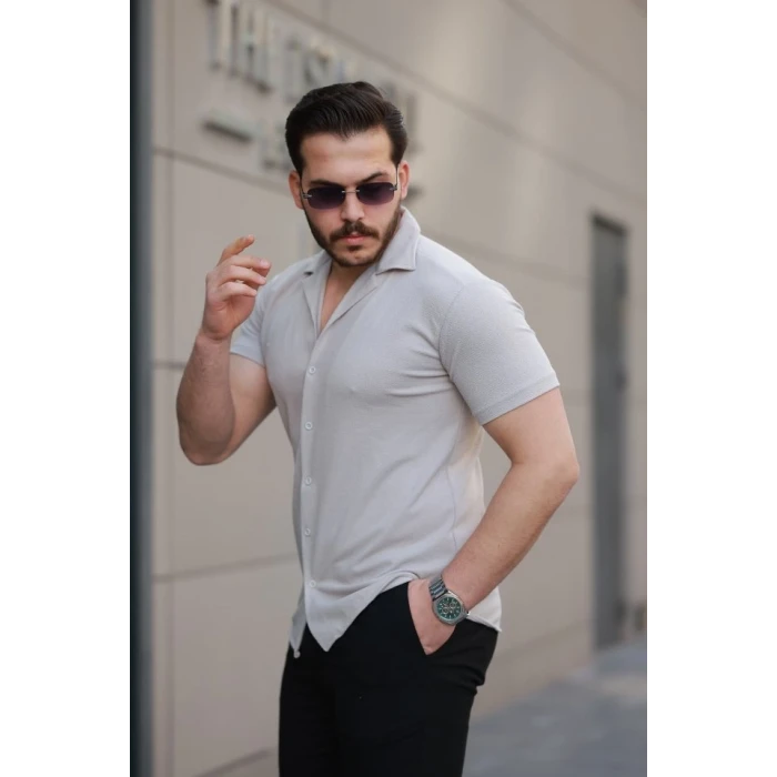 Erkek Kısa Kollu Örme Kumaş Pamuklu Gömlek
