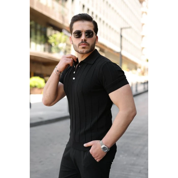 Erkek Kısa Kollu Yakalı Önden Düğmeli Triko Tişört