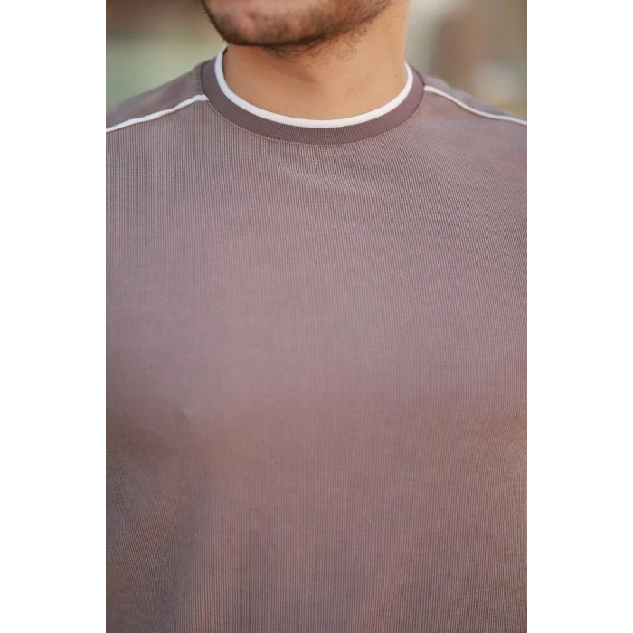 Erkek Omuzlar Çizgi Detaylı Kısa Kollu T-shirt