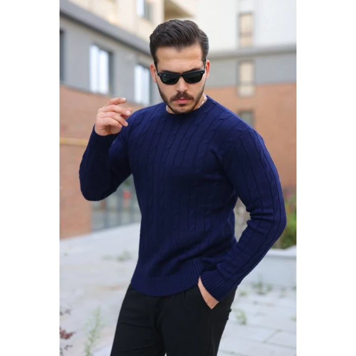 Erkek Örgü Desen Bisiklet Yaka Kazak