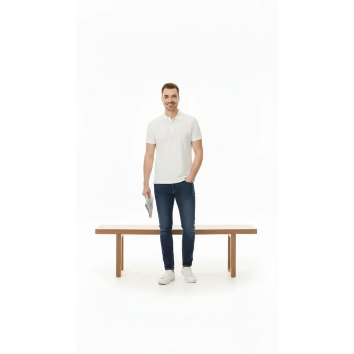 Erkek Pike Kumaş Düğmeli Yaka Regular Fit Günlük Kısa Kol Tişört T-shirt - Beyaz