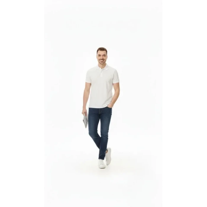 Erkek Pike Kumaş Düğmeli Yaka Regular Fit Günlük Kısa Kol Tişört T-shirt - Beyaz