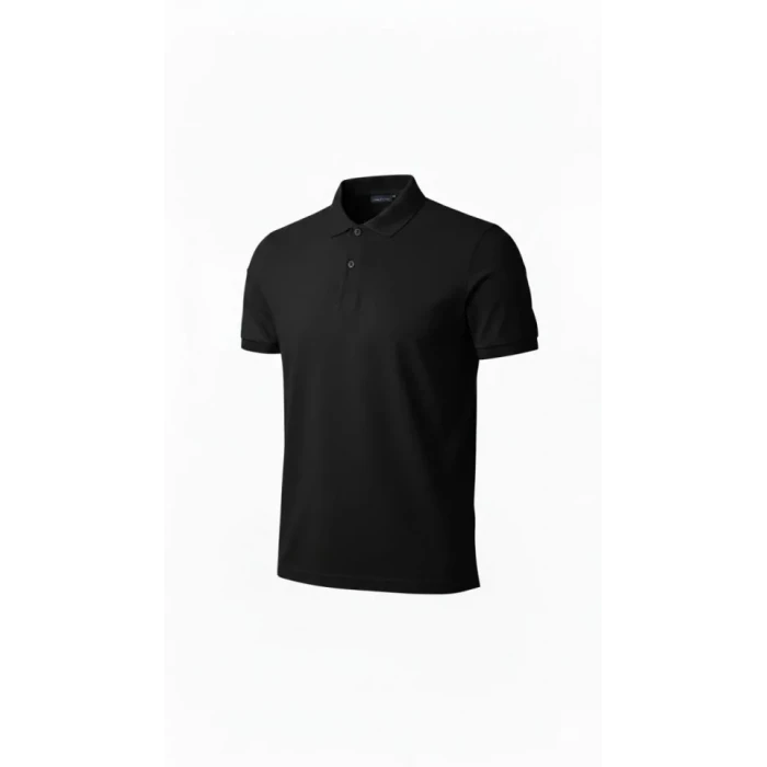 Erkek Pike Kumaş Düğmeli Yaka Regular Fit Günlük Kısa Kol Tişört T-shirt - Siyah