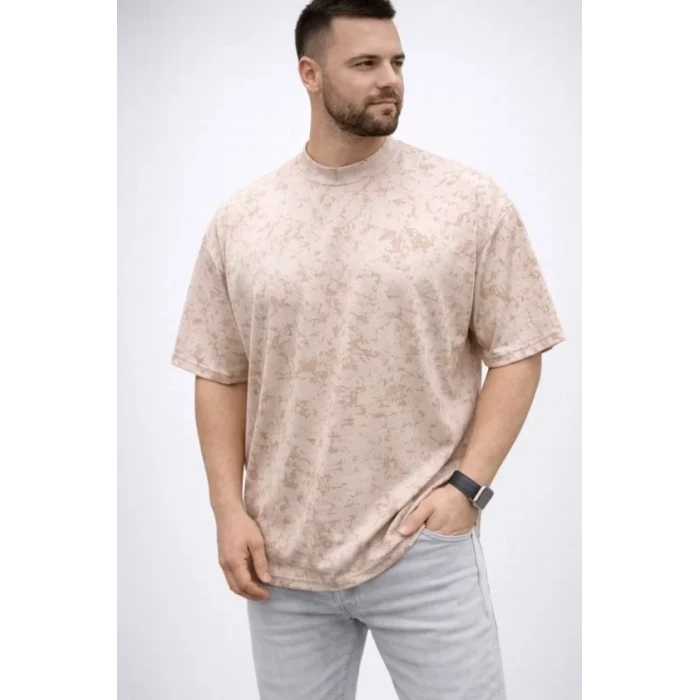 Erkek Premium Tişört Osy Yumuşak Dokulu Yıkamalı Oversize T-shirt - Bej
