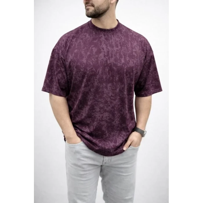 Erkek Premium Tişört Osy Yumuşak Dokulu Yıkamalı Oversize T-shirt - Bordo