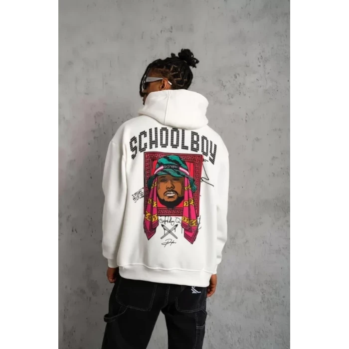 Erkek School Boy Baskılı Kapüşonlu Sweat - Beyaz