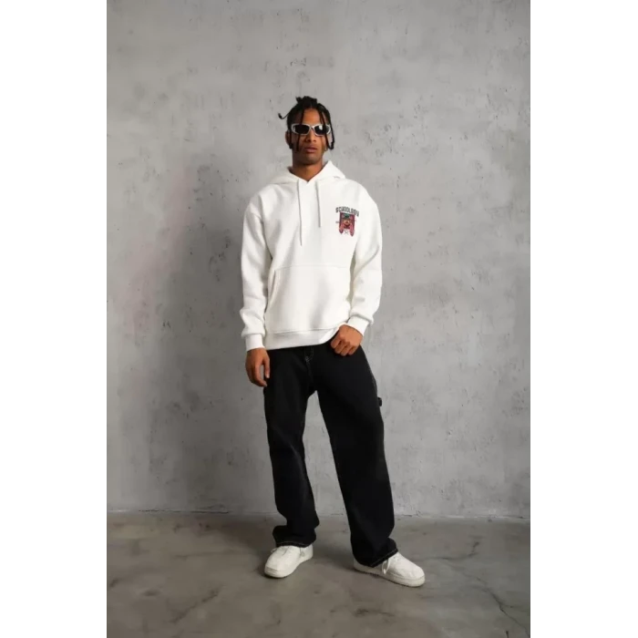 Erkek School Boy Baskılı Kapüşonlu Sweat - Beyaz