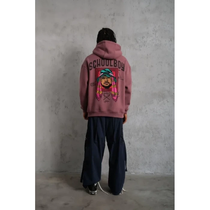 Erkek School Boy Baskılı Kapüşonlu Sweat - Gül Kurusu