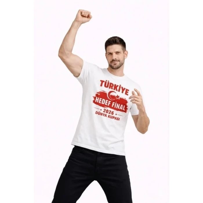Erkek Türkiye Baskılı Tişört Ay Yıldız 2026 Dünya Kupası Taraftar Forma T-shirt - Beyaz