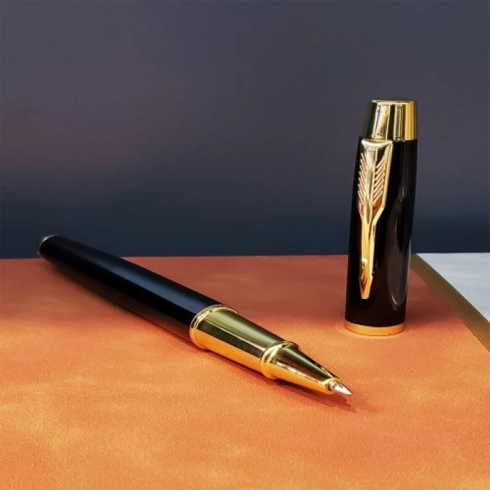 Gold Desen Siyah Deri Defter Kalem Set