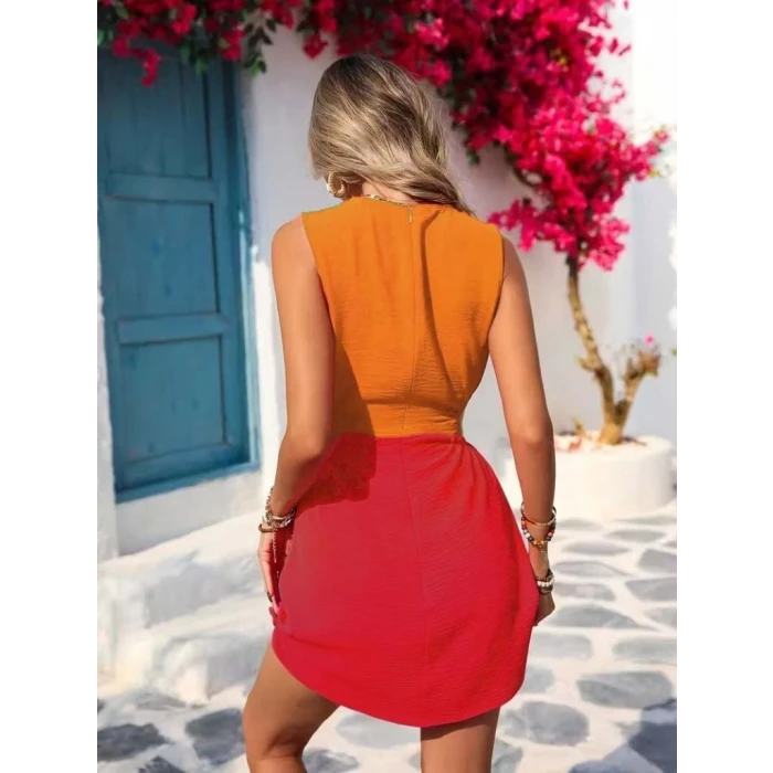Kadın Askılı Bisiklet Yaka Yandan Açık Mini Aerobin Elbise