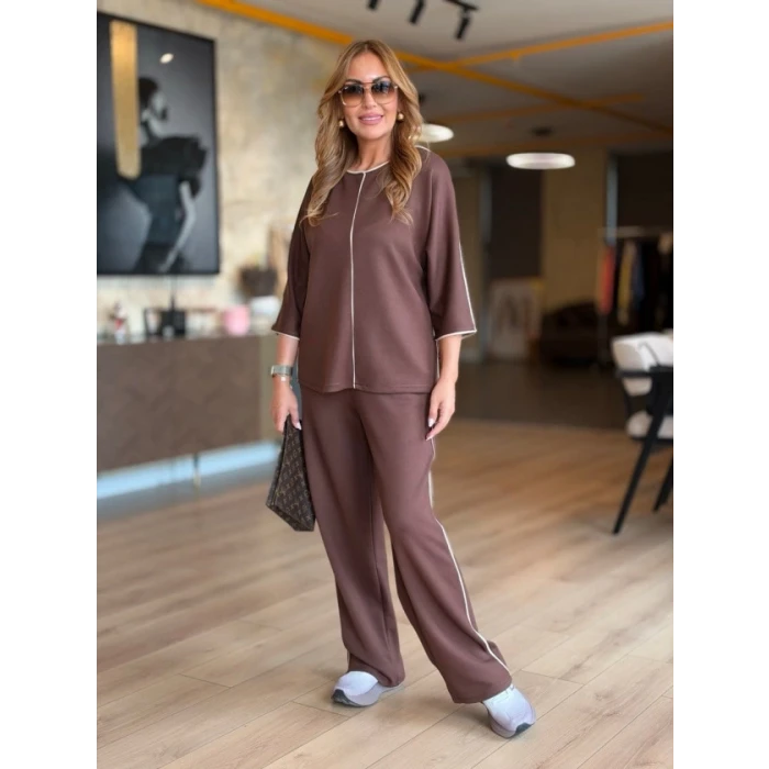 Kadın Dirsek Boy Kol Şeritli İkili Takım