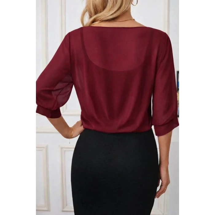 Kadın Fakir Kollu Önden Bağlamalı Kısa Şifon Bolero Ceket