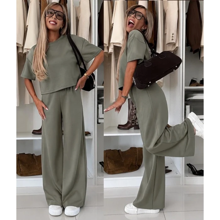 Kadın Kısa Kollu Bisiklet Yakalı Modal Bluz Ve Pantolon Ikili Takım