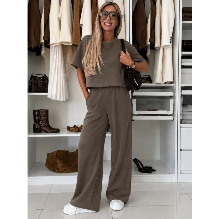 Kadın Kısa Kollu Bisiklet Yakalı Modal Bluz Ve Pantolon İkili Takım