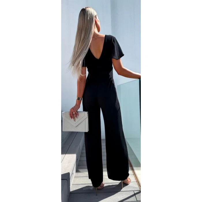 Kadın Kısa Kollu Kruvaze Yaka Sırt Dekolteli Pegasus Kumaş Tulum